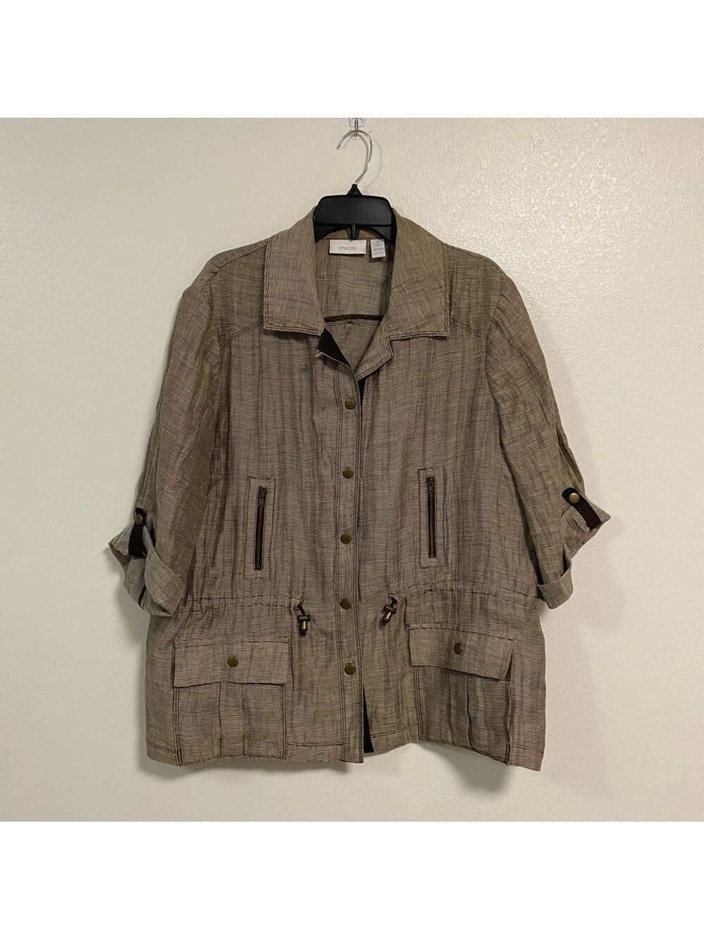 Chico’s Jacket Women’s Size 3/ Large Metallic Bronze Safari style Jacket